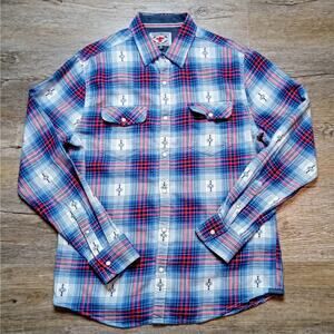 Desert Son Men's Button Western Red Blue Plaid Long Sleeve Pearl Snap Shirt SZ M